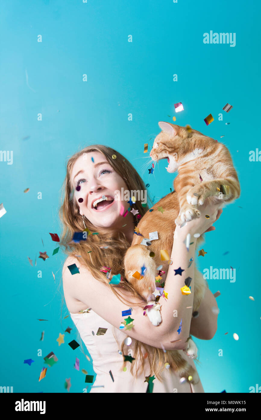 Festa a sorpresa Cat Foto Stock