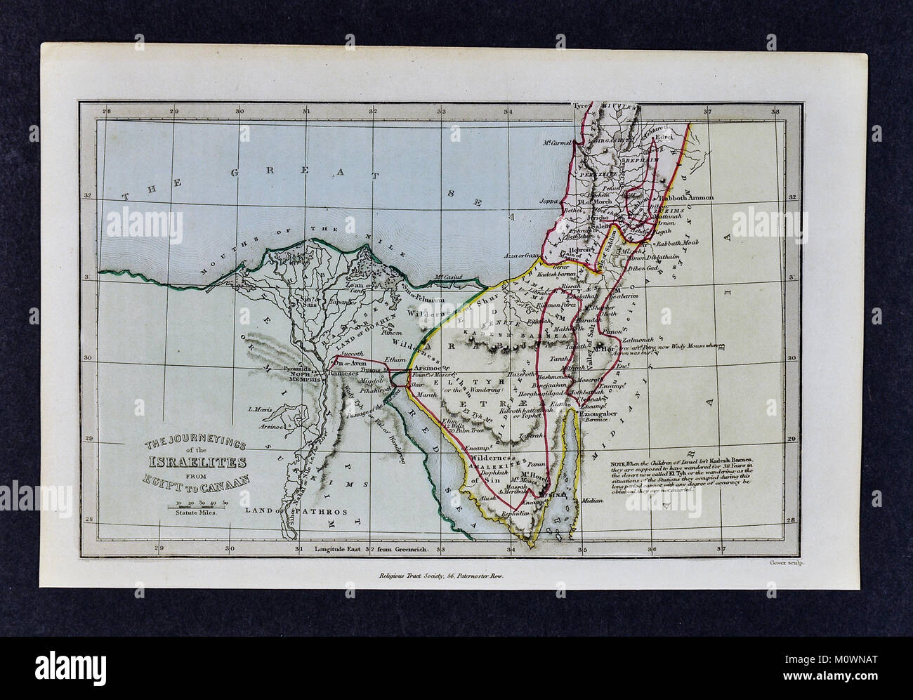 1799 La Bibbia Tract Society mappa - Viaggio dei figli d'Israele dall'Egitto di Canaan Foto Stock