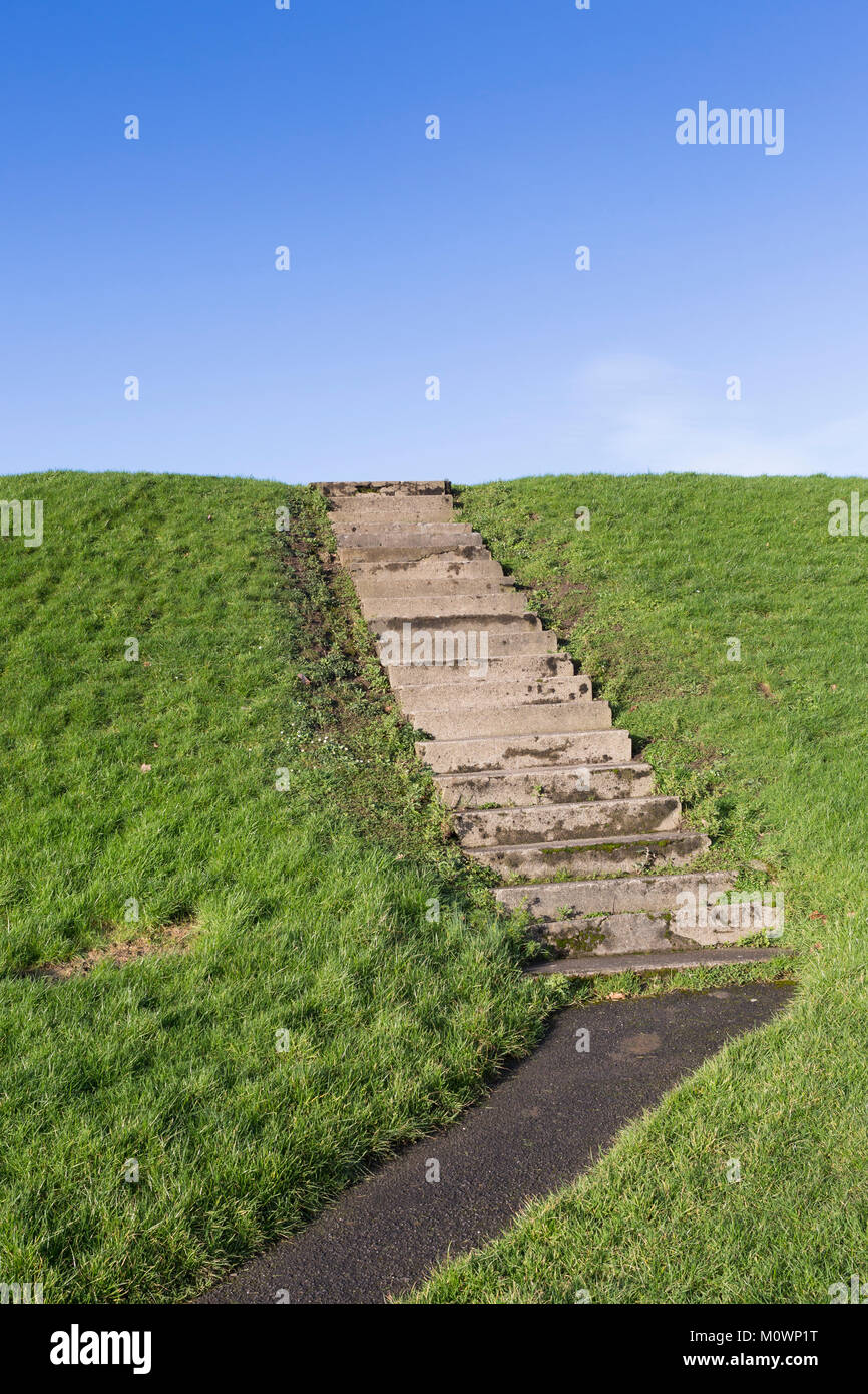 Gradini in pietra attraverso l'erba verde voce fino al cielo blu Foto Stock