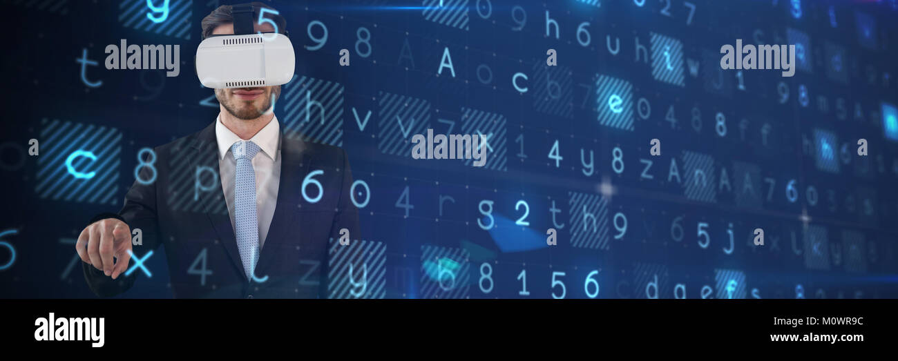 Immagine composita di imprenditore in abito nero indossando occhiali vr Foto Stock