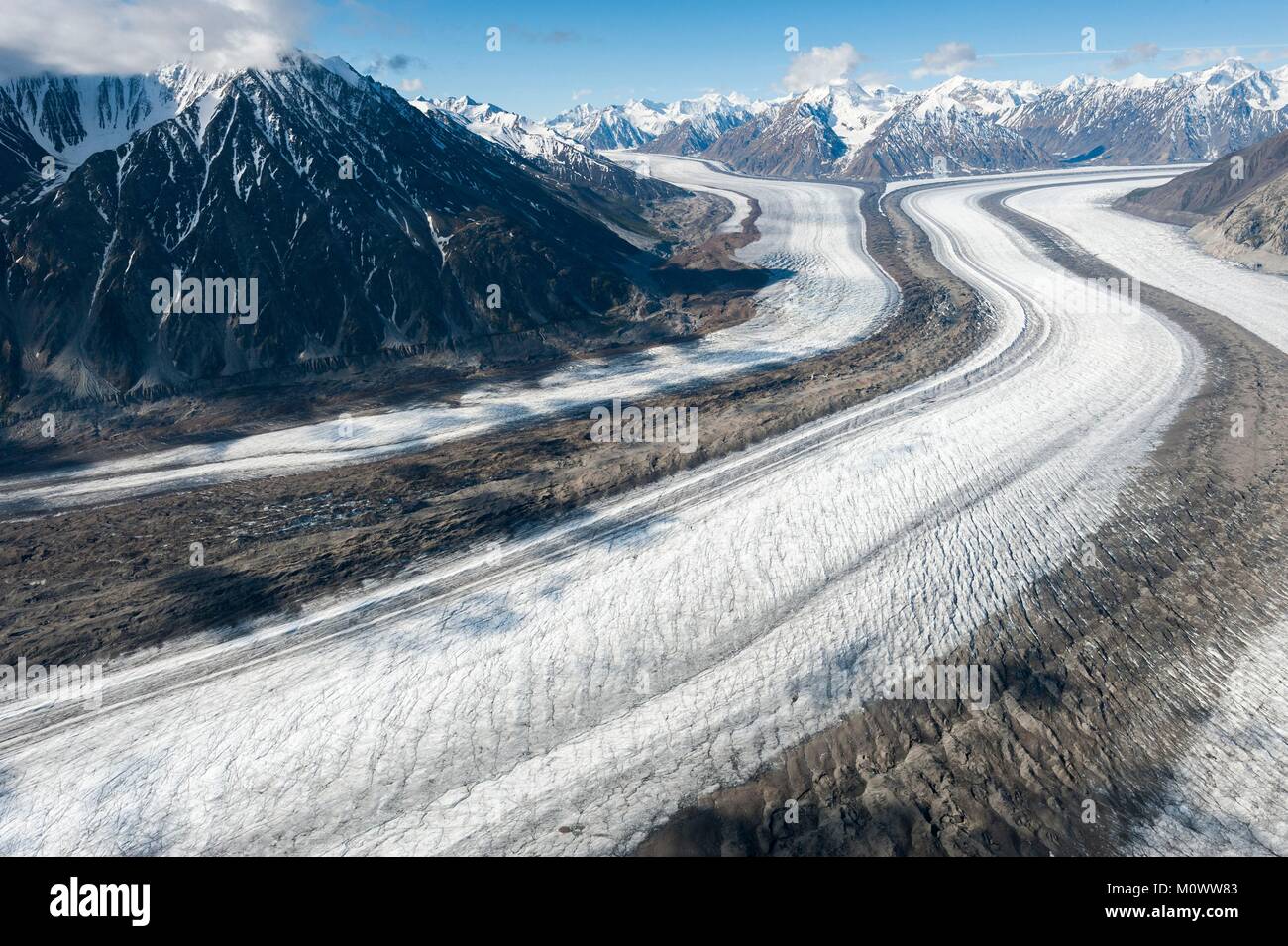 Canada,Yukon Territory,Kluane National Park e il Parco nazionale di riserva (vista aerea),Kaskawulsh Glacier Foto Stock
