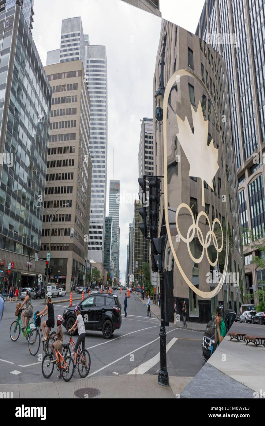 Canada, Québec provincia,,Montreal Downtown,Rene-Levesque Boulevard West,Canada Olympic House,riflessioni Foto Stock