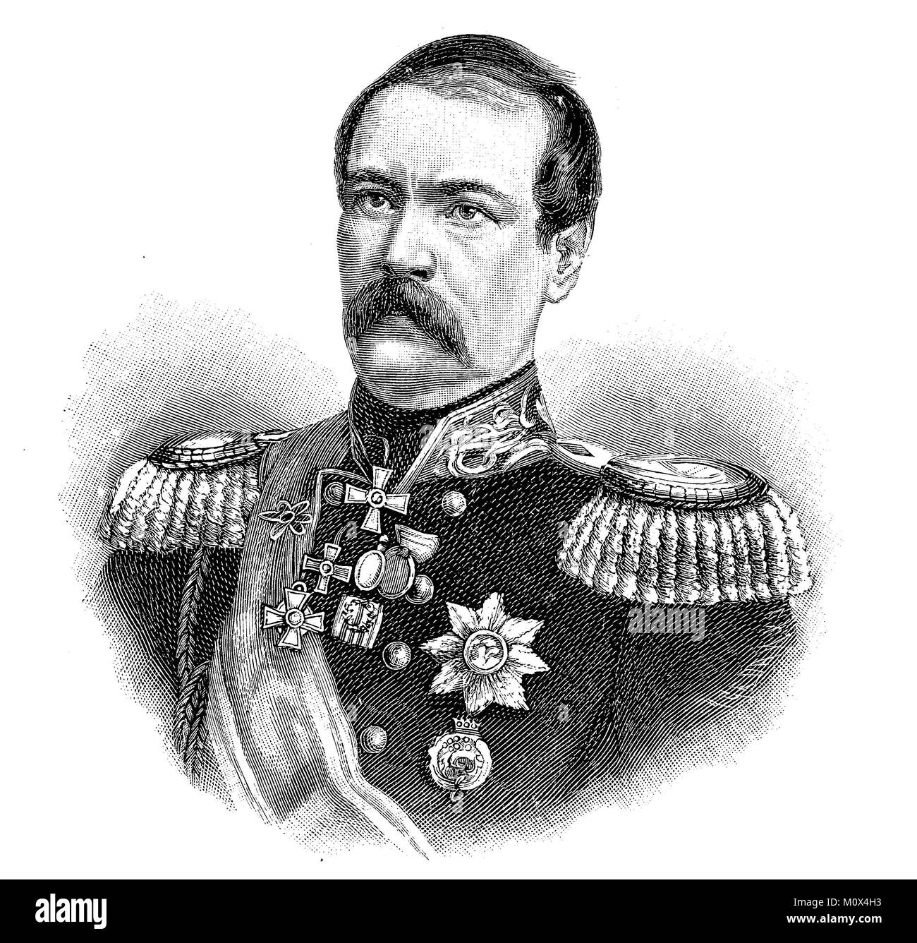Conte Eduard von Ivanovich Totleben, 20 maggio 1818 Jelgava, Lettonia - 1 luglio 1884 a Bad Soden, era un German-Baltic generale dell'esercito russo e difensore della fortezza Sebastopoli, digitale dei file migliorata di una stampa originale del 19. secolo Foto Stock