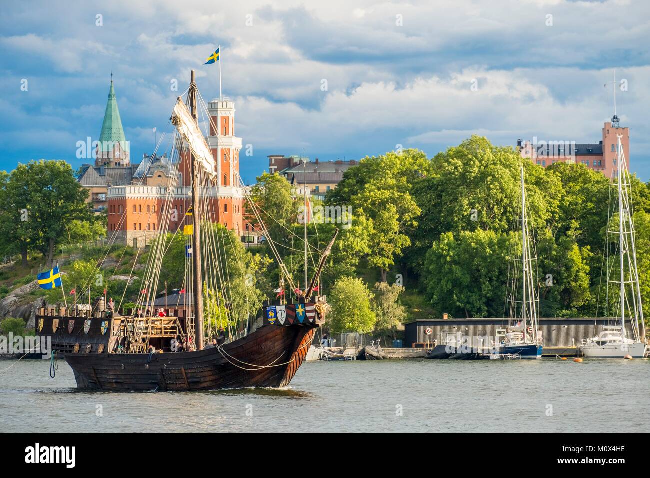 La Svezia, Stoccolma, vecchio caravel utilizzato per escursioni nella baia Foto Stock