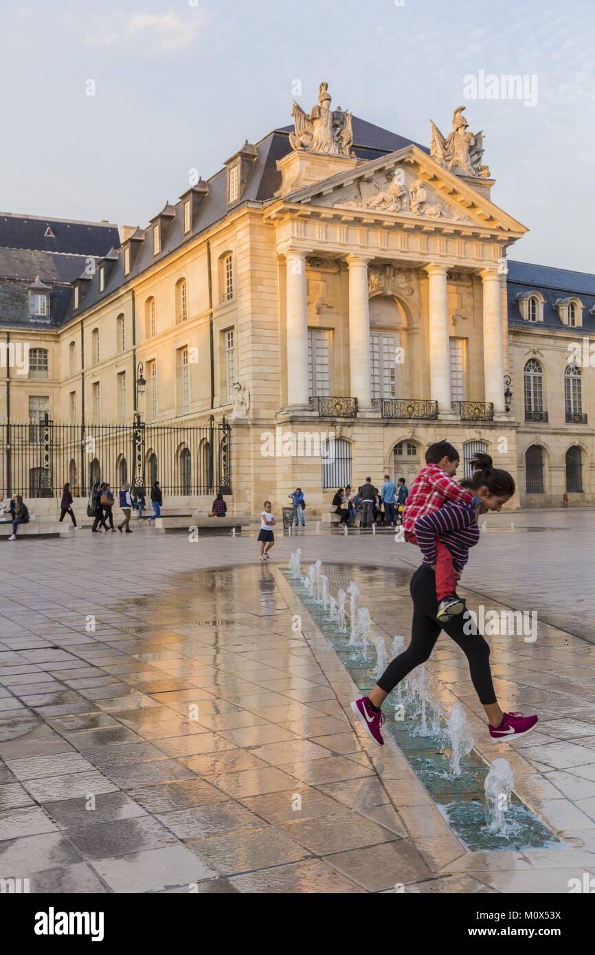 Francia,Cote d'Or,Dijon,fontane sulla liberazione piazza di fronte al Palazzo dei Duchi di Borgogna che ospita il municipio e il Museo delle Belle Arti Foto Stock