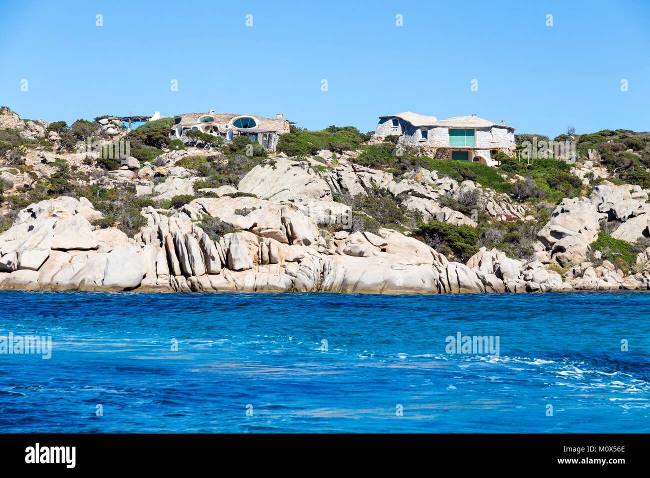 Francia,sud corsica,Isola Cavallo,insenatura di Cala di Grecu,case dei ricchi fantasticamente celebrità Foto Stock