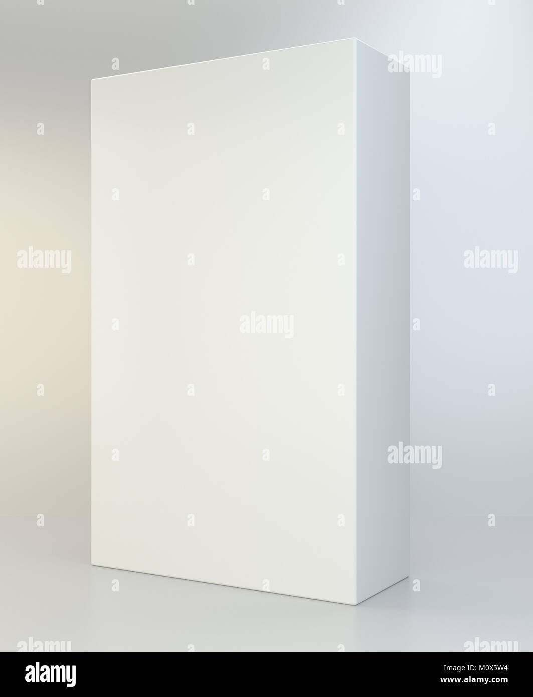 Bianco di cartone prodotto scatola di imballaggio. Illustrazione isolato su sfondo per studio. 3D'illustrazione. Foto Stock