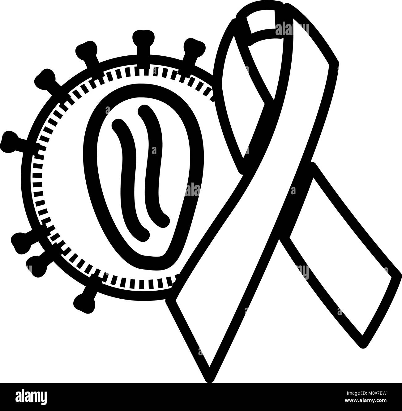 Il virus HIV con Aids awareness ribbon Illustrazione Vettoriale