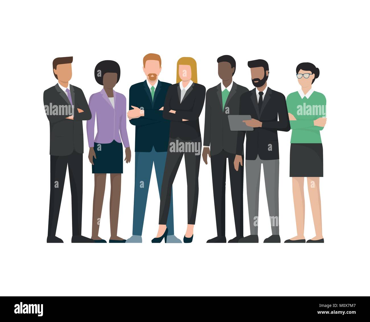 Multietnica team aziendale: ufficio lavoratori e dirigenti insieme permanente Illustrazione Vettoriale