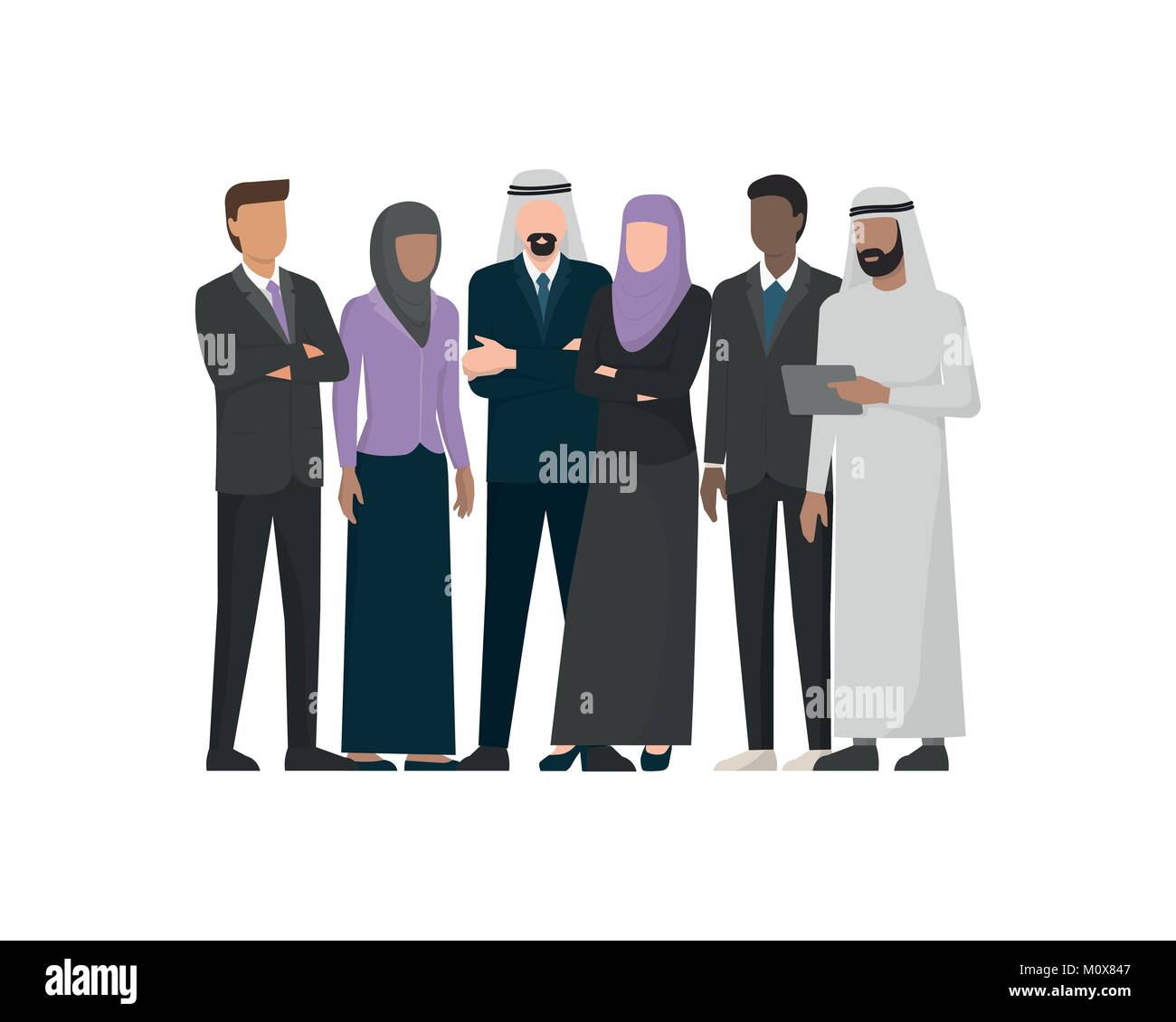 Araba musulmana imprenditori insieme permanente, international business concept Illustrazione Vettoriale