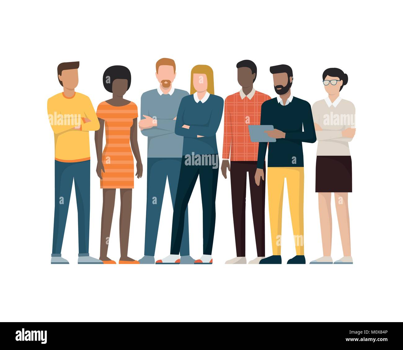 Gruppo multietnico di persone in piedi insieme e di comunità e stare insieme concetto Illustrazione Vettoriale