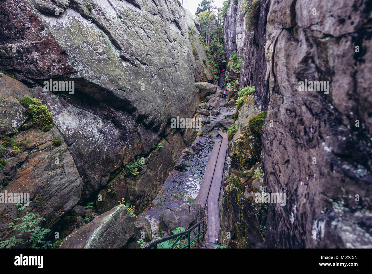 Così chiamata la piccola area di Inferno di Szczeliniec Wielki, la vetta più alta delle montagne Stolowe (tabella montagne) gamma, parte dell'Sudetes, Polonia Foto Stock