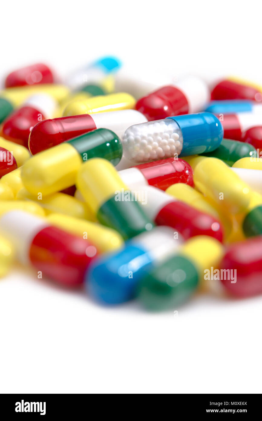 Una raccolta di pillole e compresse Foto Stock