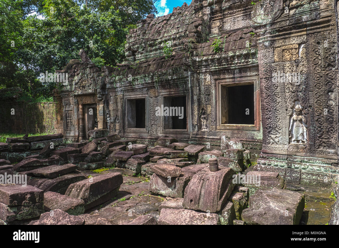 Preah Khan finestra del tempio di Angkor Wat, Siem Reap, Cambogia Foto Stock
