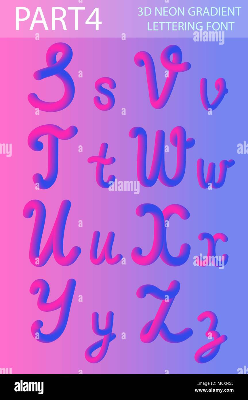 Il Neon 3D ricomposto con forme arrotondate. Tubo Hand-Drawn Lettering. Set di font del dipinto di lettere. Notte Effetto bagliore o liquido. Alla moda di alfabeto latino lettere dalla A alla Z. illustrazione vettoriale. Illustrazione Vettoriale