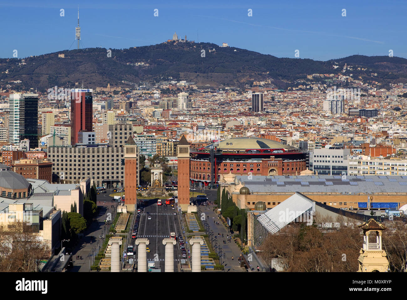 Vista di Plaça d'Espanya a Barcellona, in Catalogna, Spagna. Foto Stock