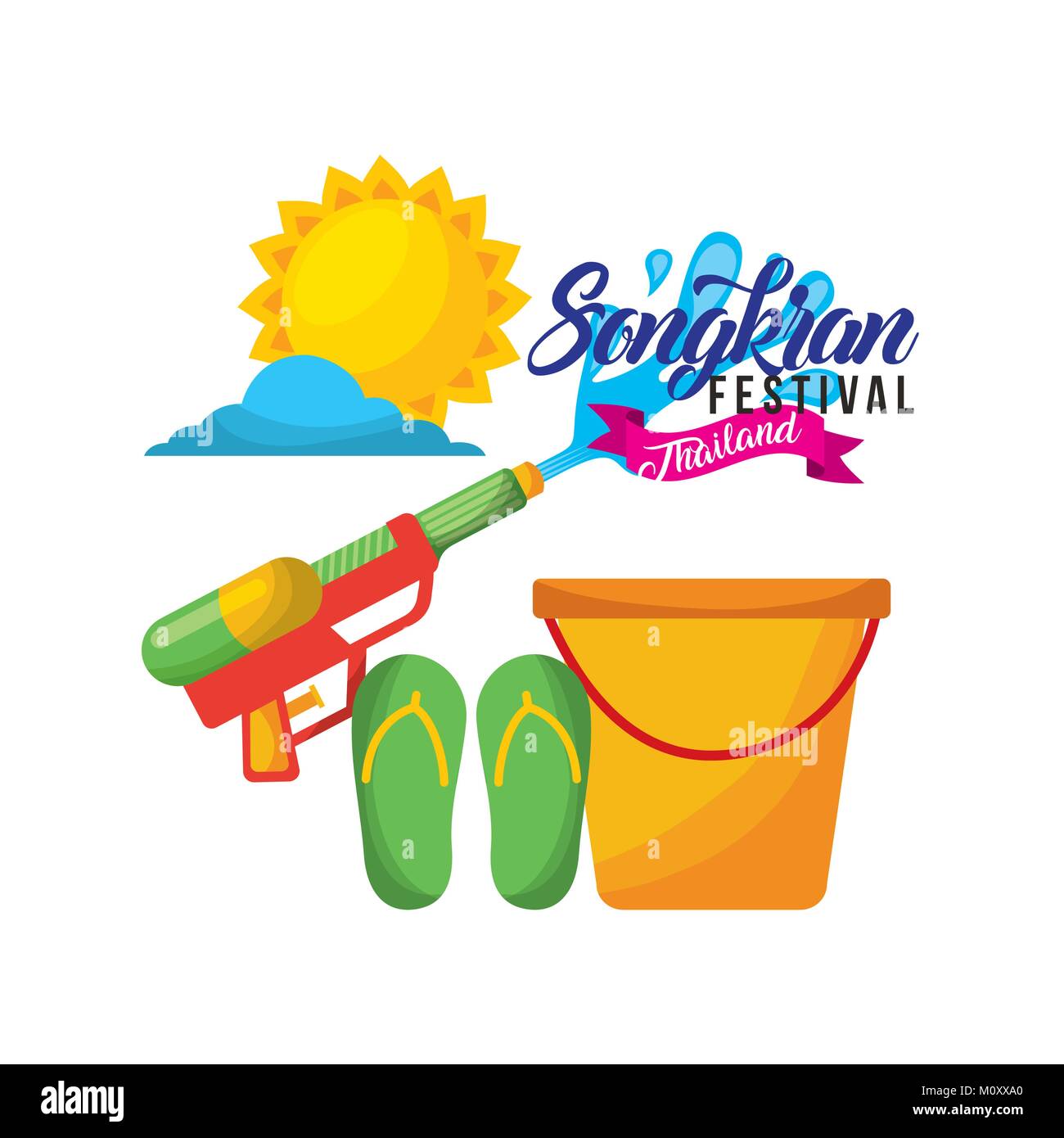 Songkran festival thailandia benna arma acqua flip flop giornata del sole Illustrazione Vettoriale
