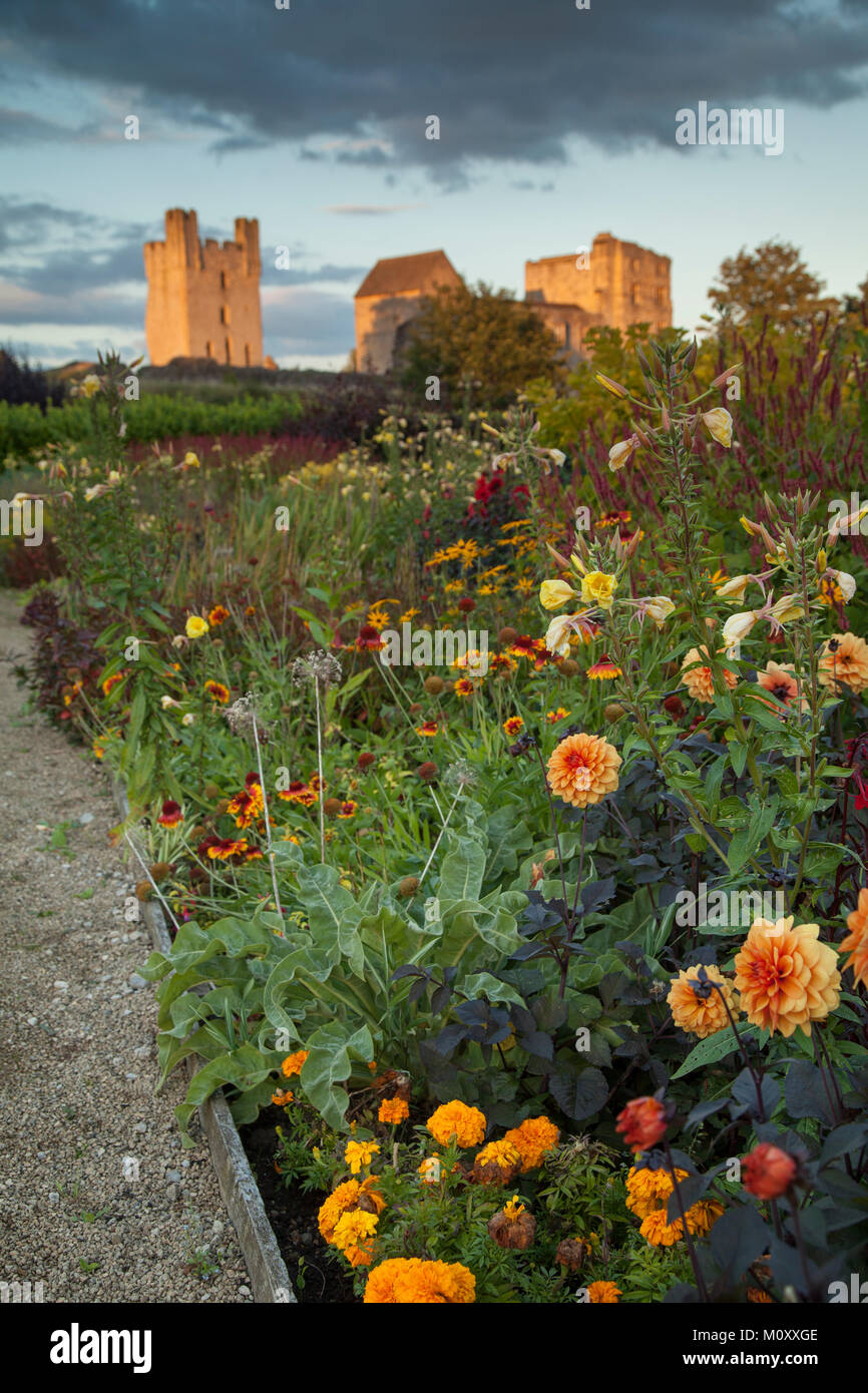 Confine di fiori a Helmsley Walled Garden, North Yorkshire Foto Stock