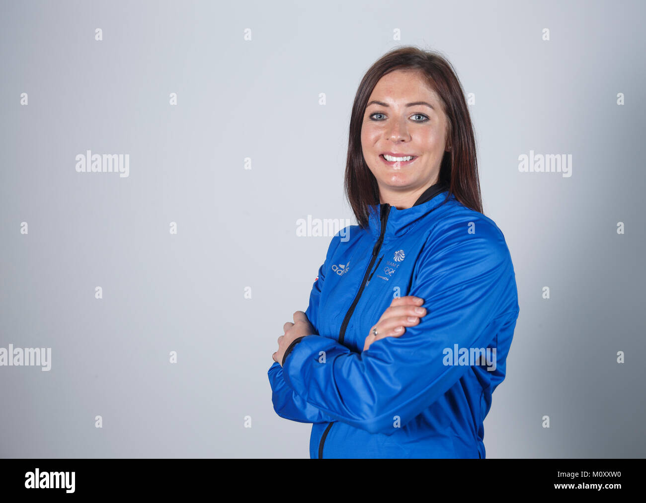 Il bigodino Eve Muirhead durante un arredare la sessione in ADIDAS Stockport. Stampa foto di associazione. Picture Data: mercoledì 24 gennaio, 2018. Foto di credito dovrebbe leggere: Tim Goode/PA FILO Foto Stock