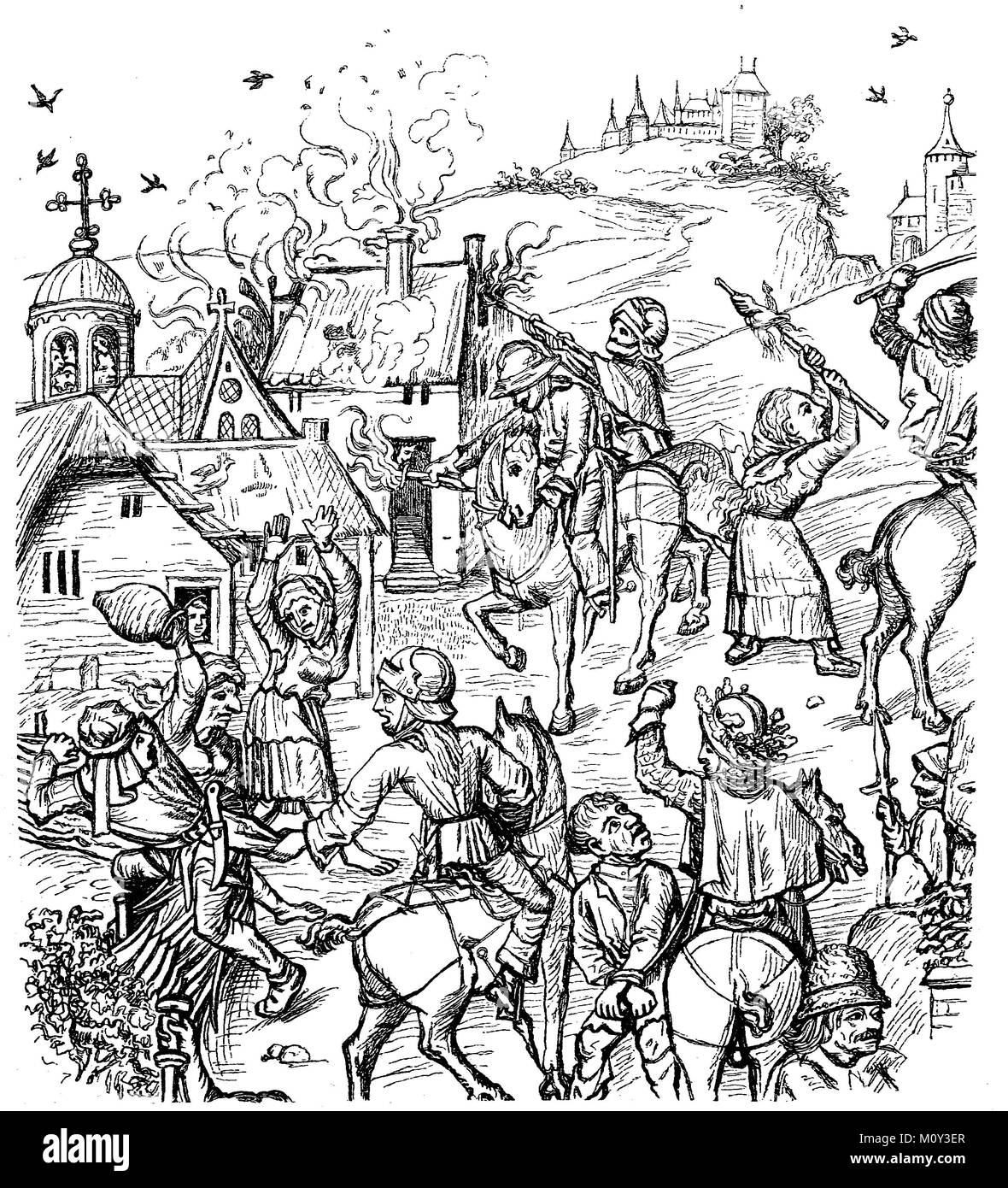 Scene di saccheggio durante le guerre ussite, una serie di scontri e battaglie negli anni 1419-1436, digitale dei file migliorata di una stampa originale del 19. secolo Foto Stock