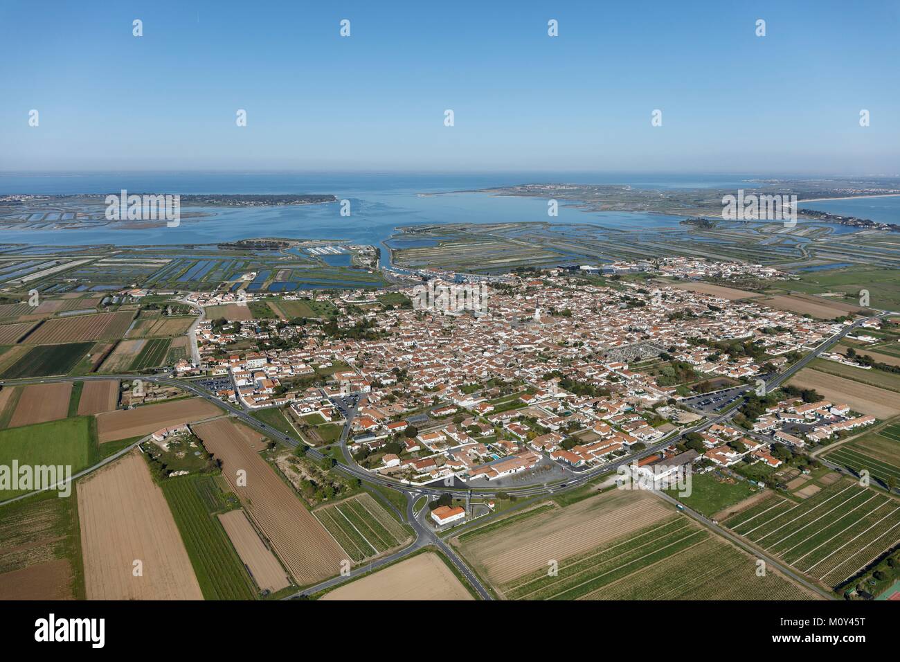 Francia,Charente Maritime,Ile de Re,Ars en Re,etichettati Les Plus Beaux Villages de France (i più bei villaggi di Francia),il villaggio e il Fier d Ars (vista aerea) Foto Stock