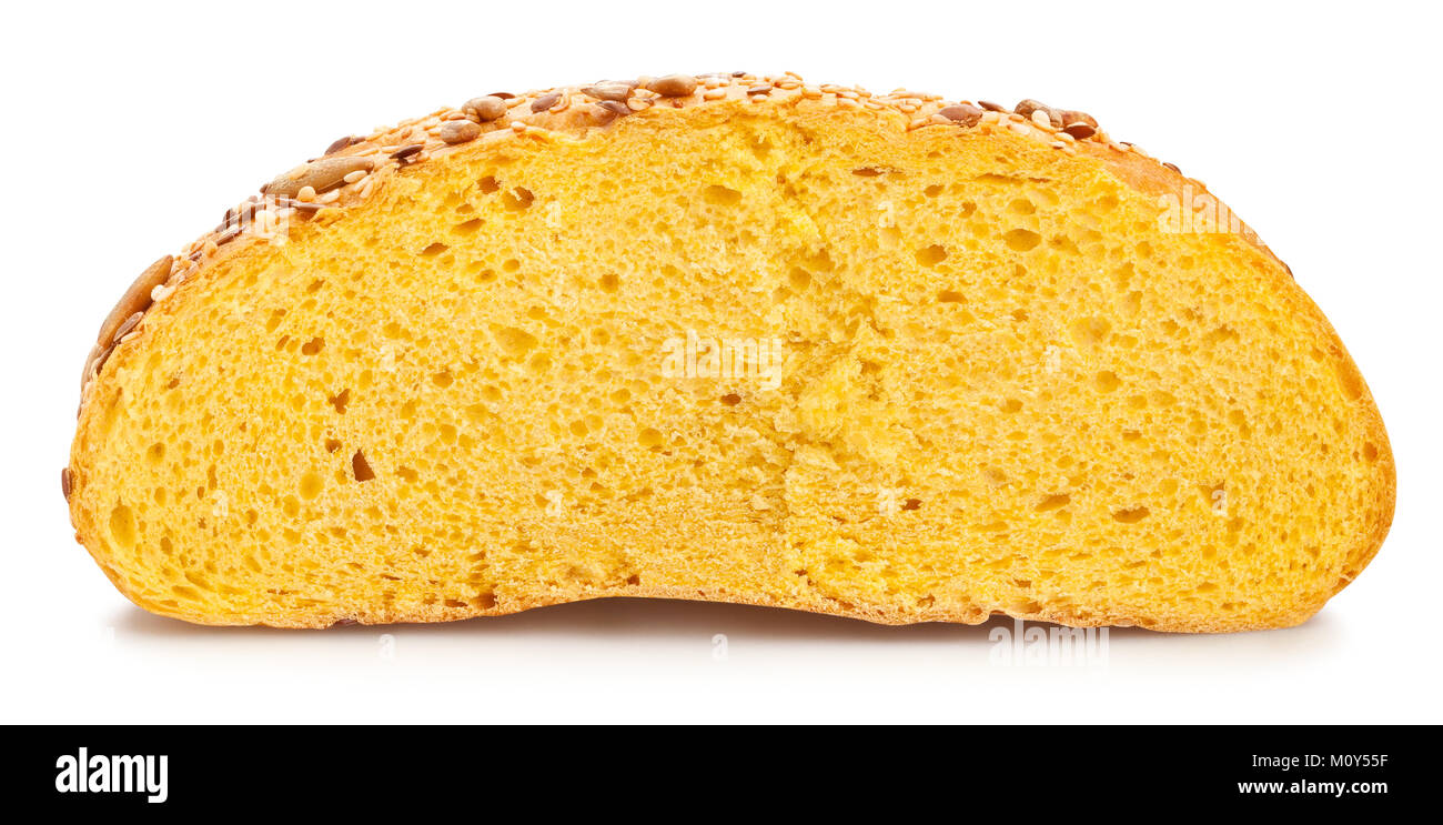 Giallo a fette di pane rotondo percorso isolato Foto Stock