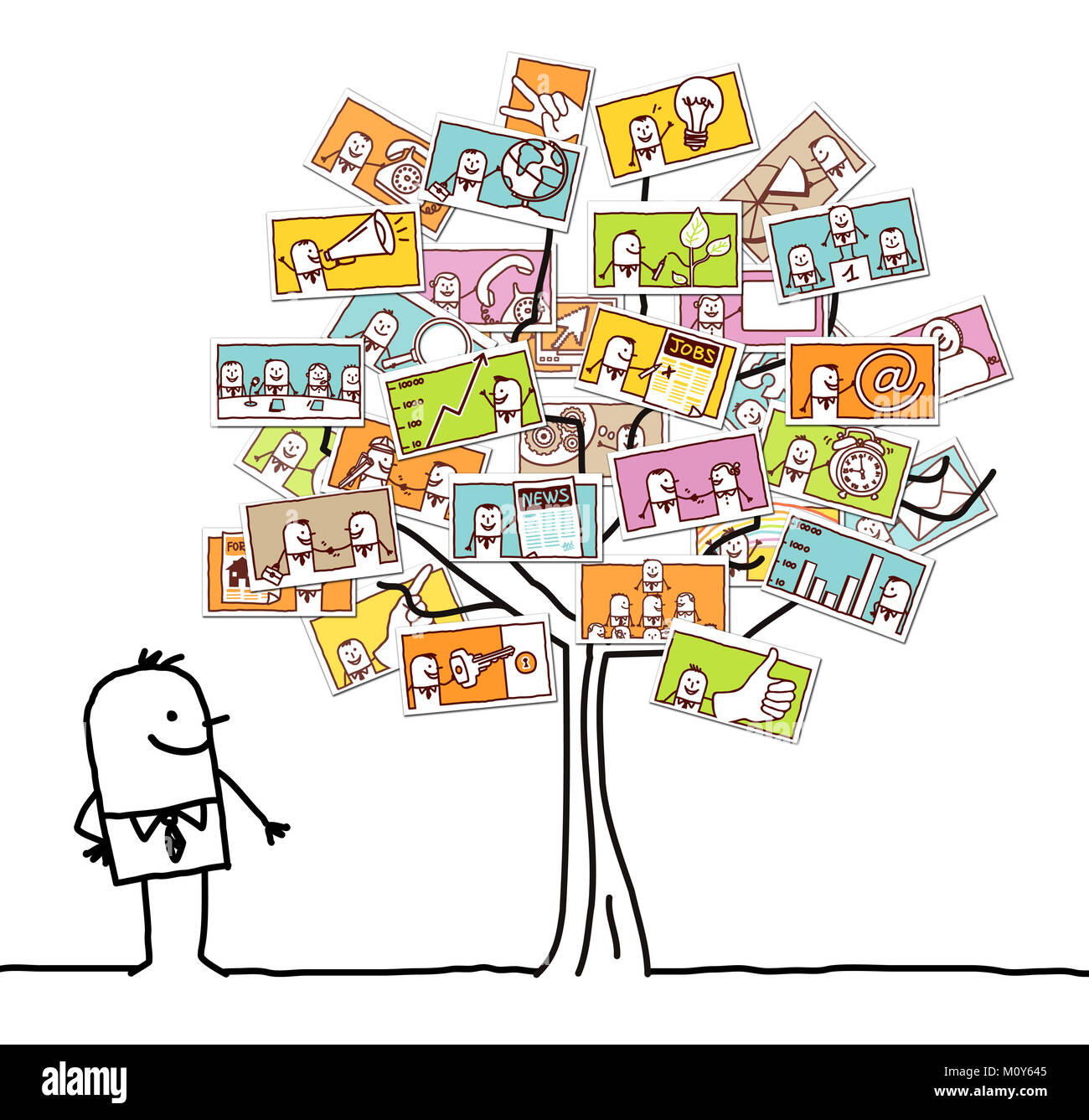 Cartoon uomo la visione di una società di Business Tree Foto Stock