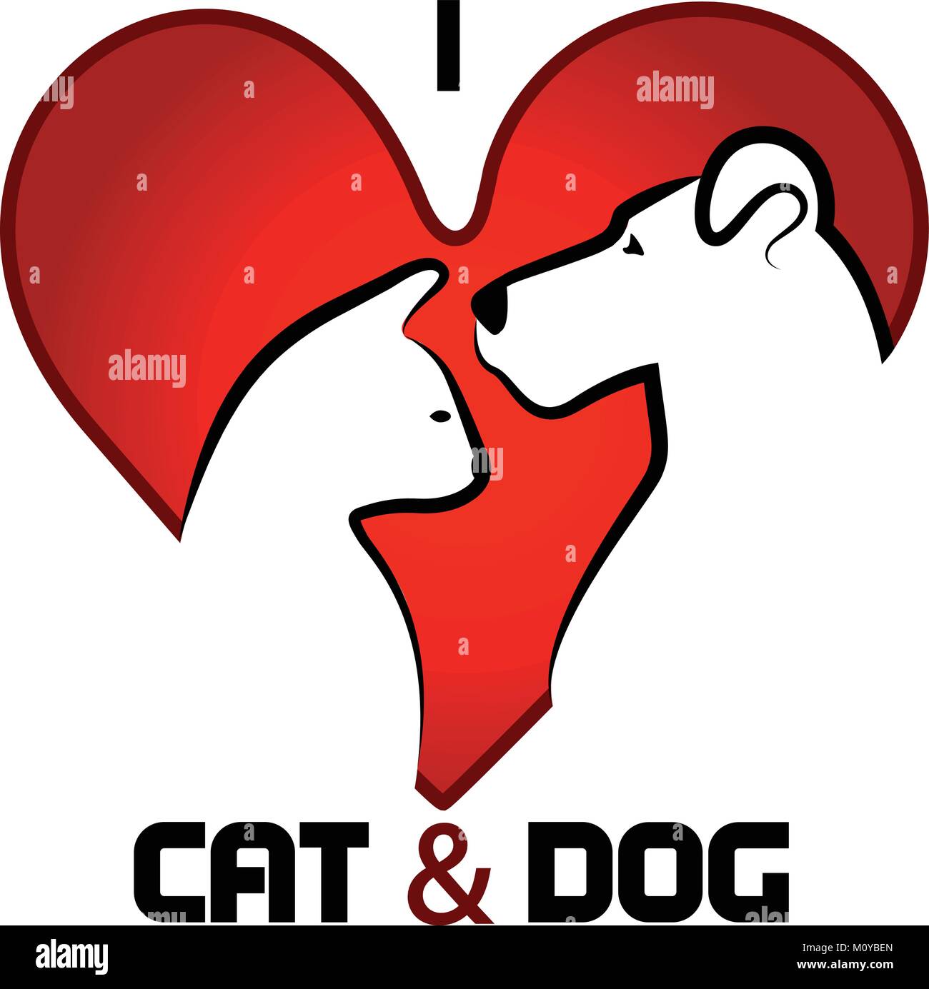 Il gatto e il cane disegnano all'interno di un'icona del concetto Love Pets Lovers, logo, grafica, immagine vettoriale, modello di sfondo ai Illustrazione Vettoriale