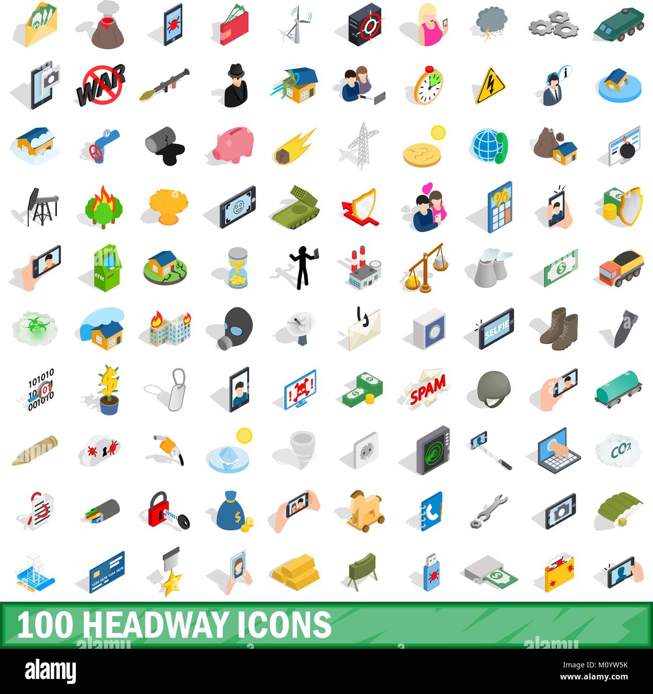 100 progressi set di icone isometrica 3d style Illustrazione Vettoriale