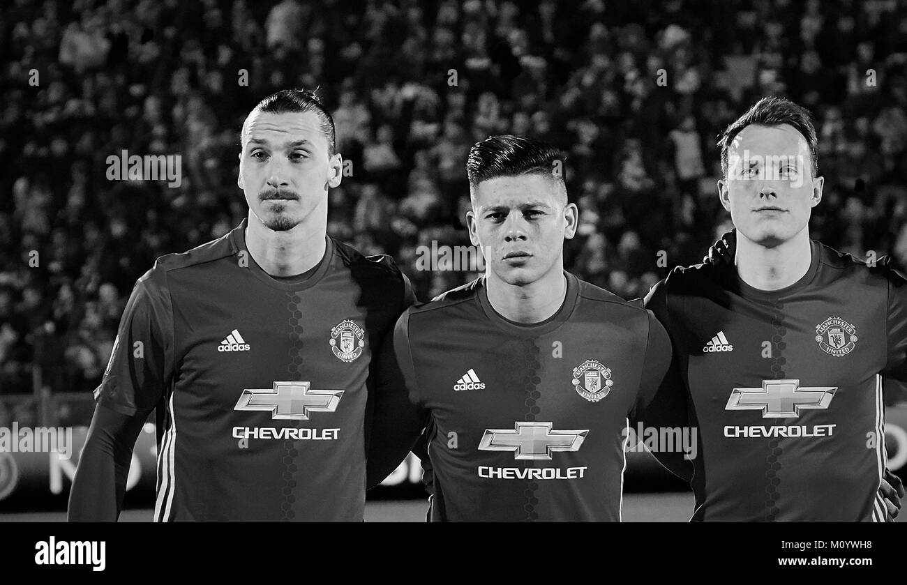 I giocatori primario (Zlatan Ibrahimovic, Marcos Rojo, Phil Jones) in match 1/8 finali di Europa League tra FC 'Rostov' e 'Manchester Regno', 09 Foto Stock