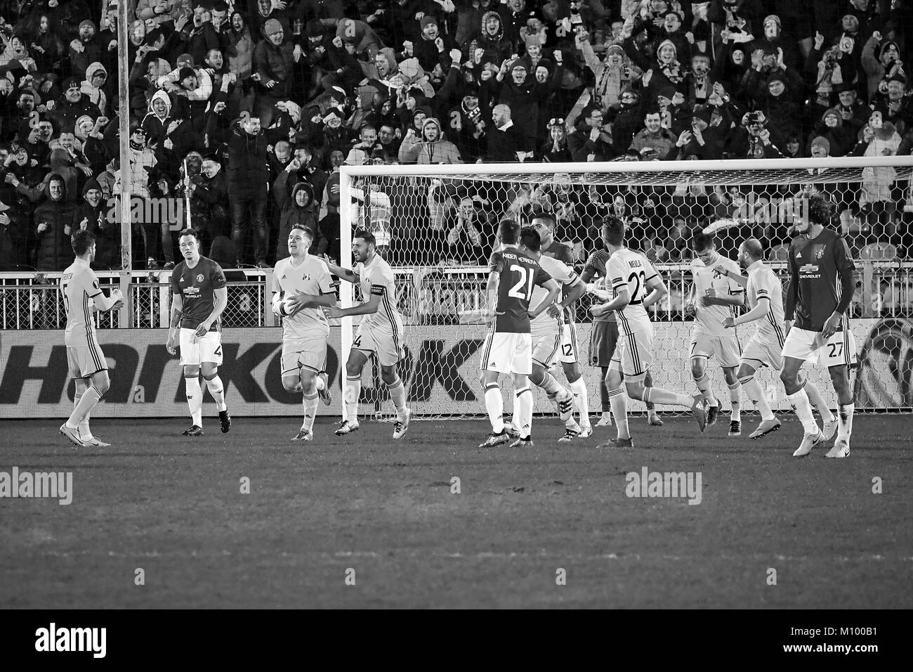 Gol contro il Manchester United. Momenti di gioco in match 1/8 finali di Europa League tra FC 'Rostov' e 'Manchester Regno", 09 marzo 2017 in ro Foto Stock