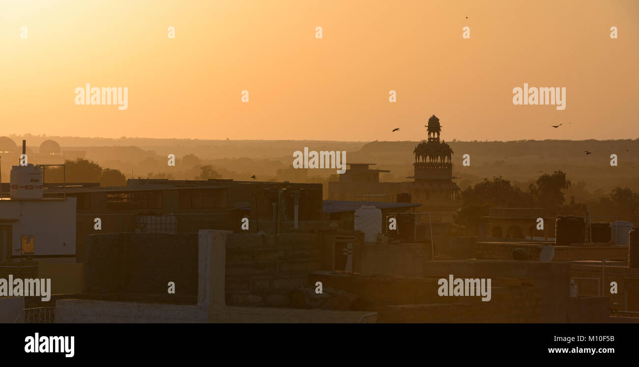 Torre Tazia stagliano al tramonto, Jaisalmer, Rajasthan, India Foto Stock
