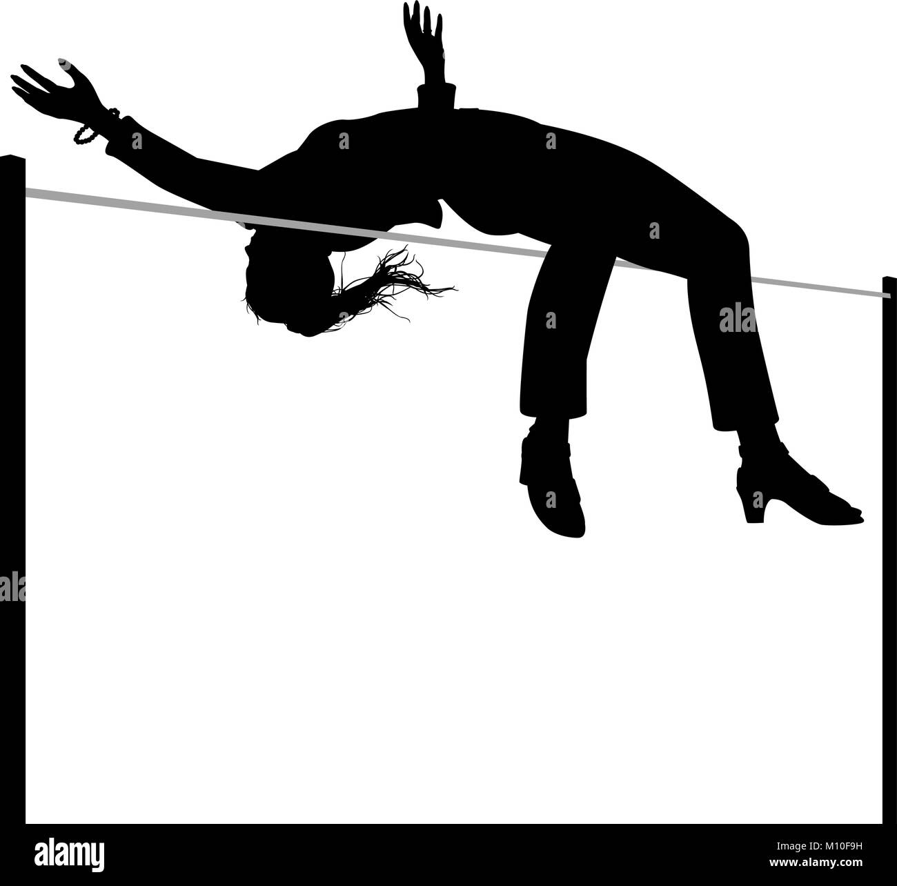 Vettoriale modificabile illustrazione silhouette di una imprenditrice azzeramento di un salto in alto Illustrazione Vettoriale