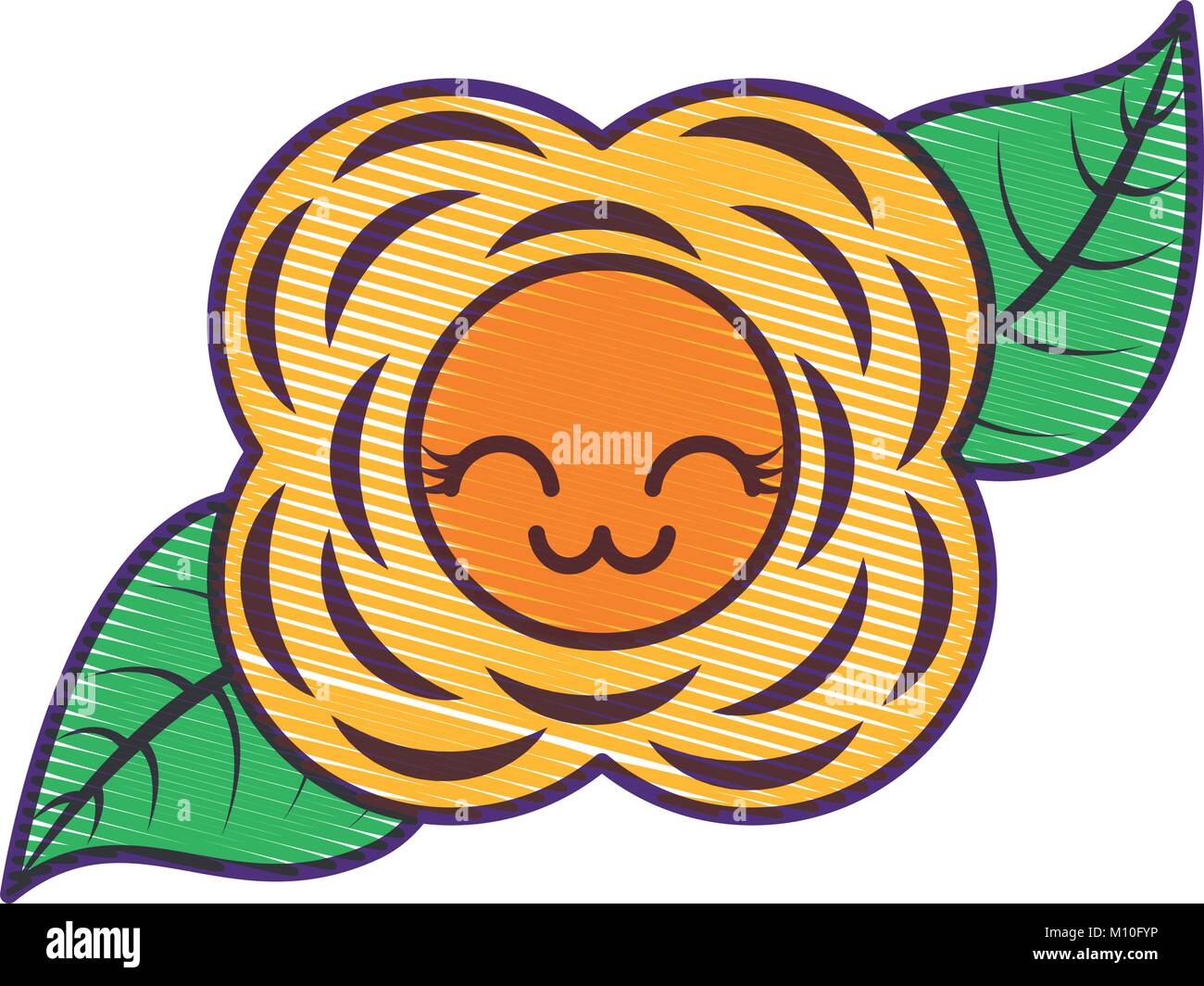 Fiore giallo kawaii naturale cartoon Illustrazione Vettoriale