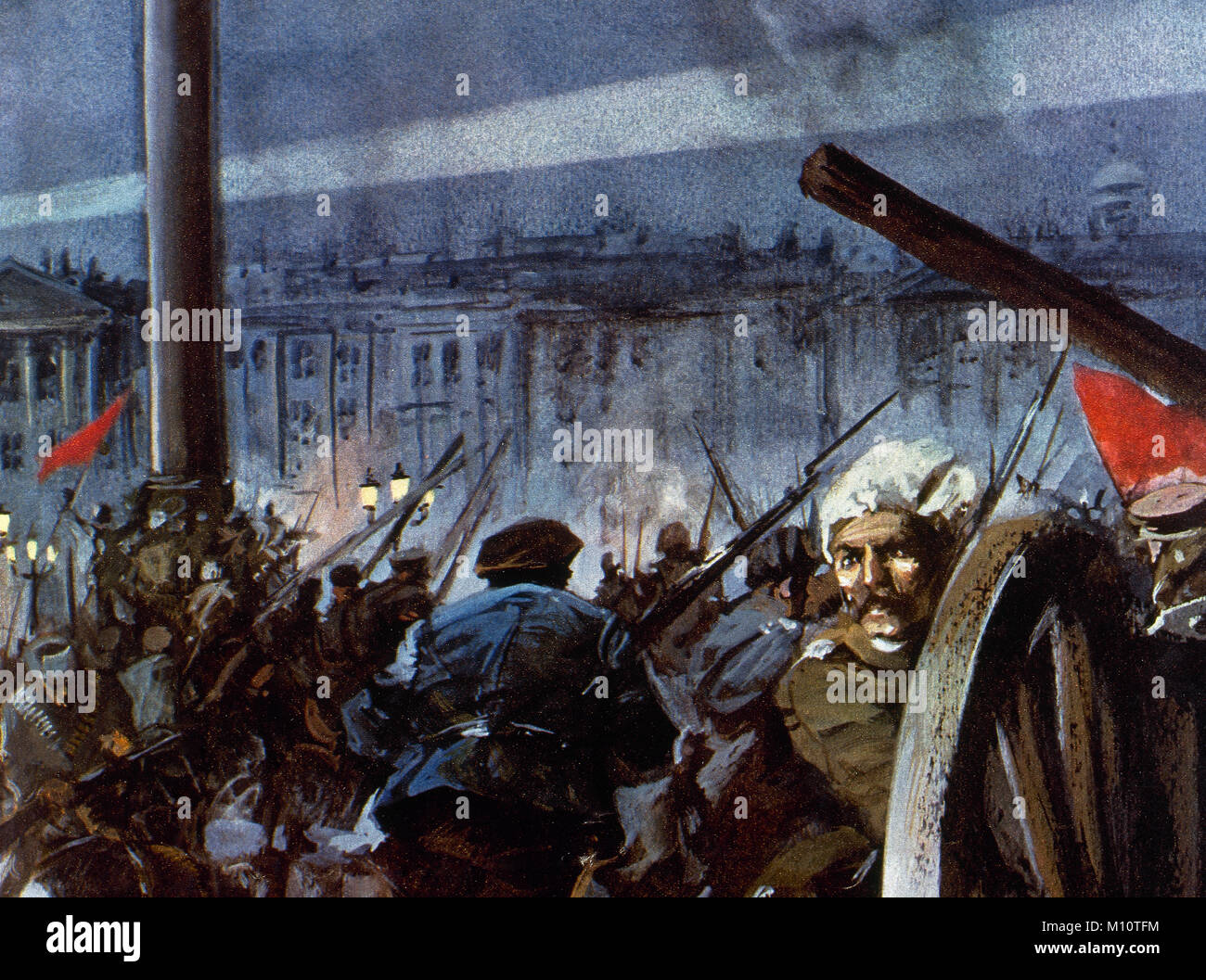 La Russia. Rivoluzione di ottobre, 1917. Assalto al Palazzo d'inverno. San Pietroburgo. Illustrazione a colori. Foto Stock