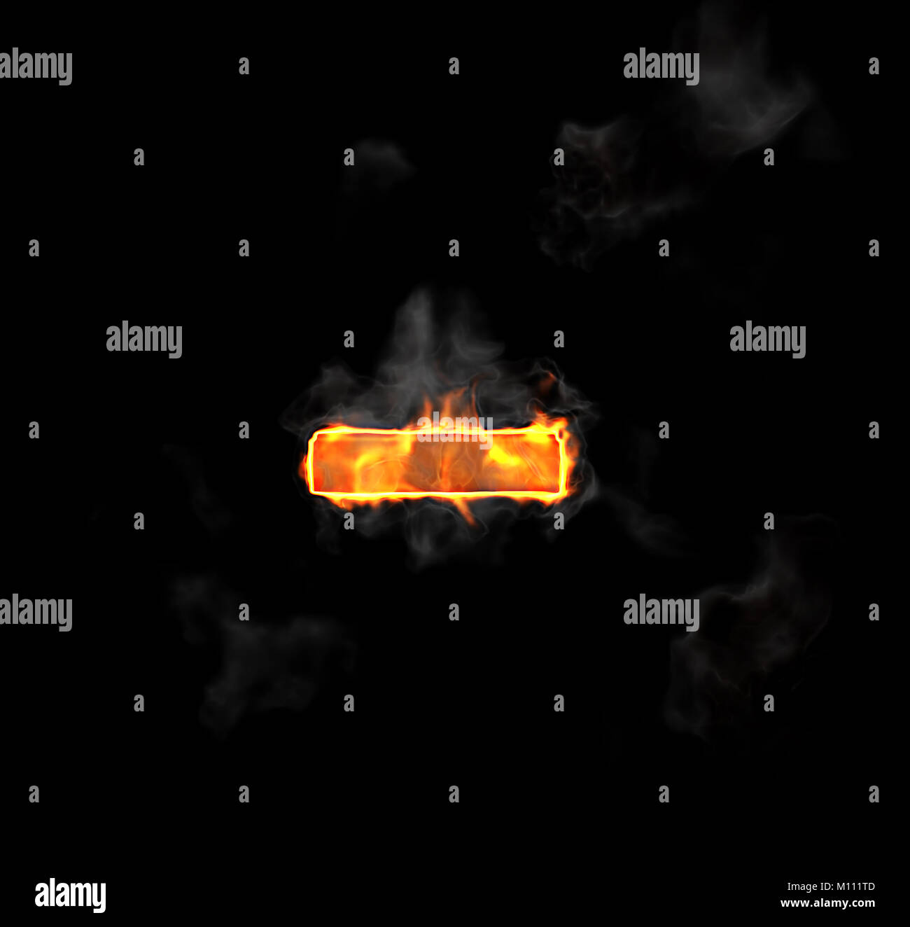 Masterizzazione e font di fiamma simbolo meno su sfondo nero Foto Stock