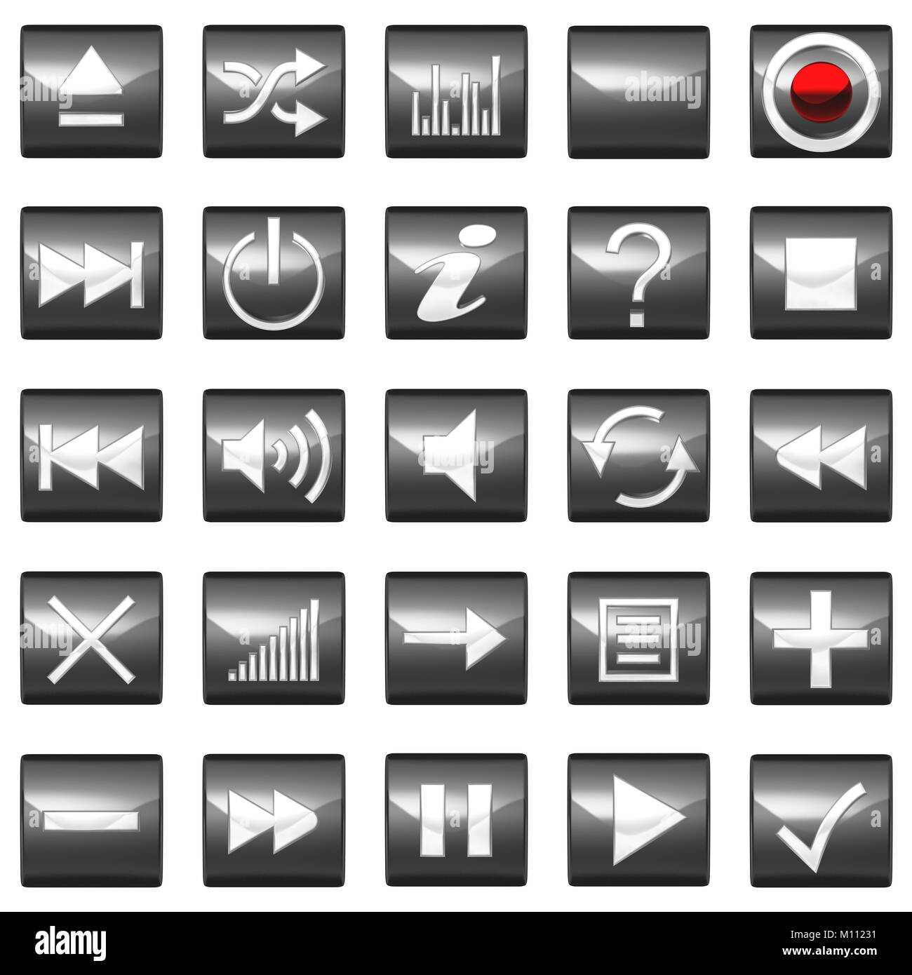 Square pulsanti pannello di controllo isolato su bianco Foto Stock
