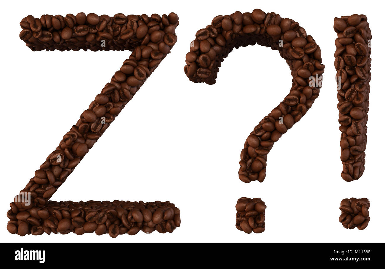 Font di caffè Z e wow, che simboli isolato su bianco Foto Stock
