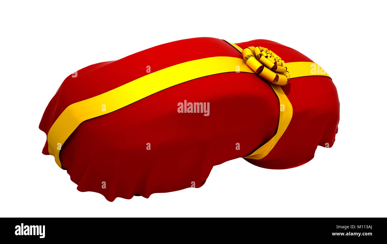 Annuncio o dono. Nuovo veicolo come presente. Isolato su bianco. Altre auto presentazione immagini sono nel mio portafoglio Foto Stock