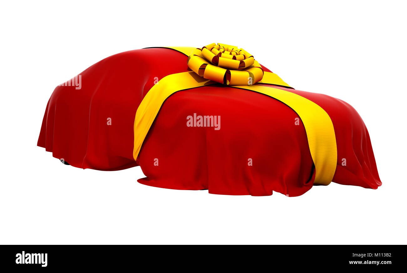 Auto del sogno ricoperto con panno rosso e il nastro. Altre auto presentazione immagini sono nel mio portafoglio Foto Stock