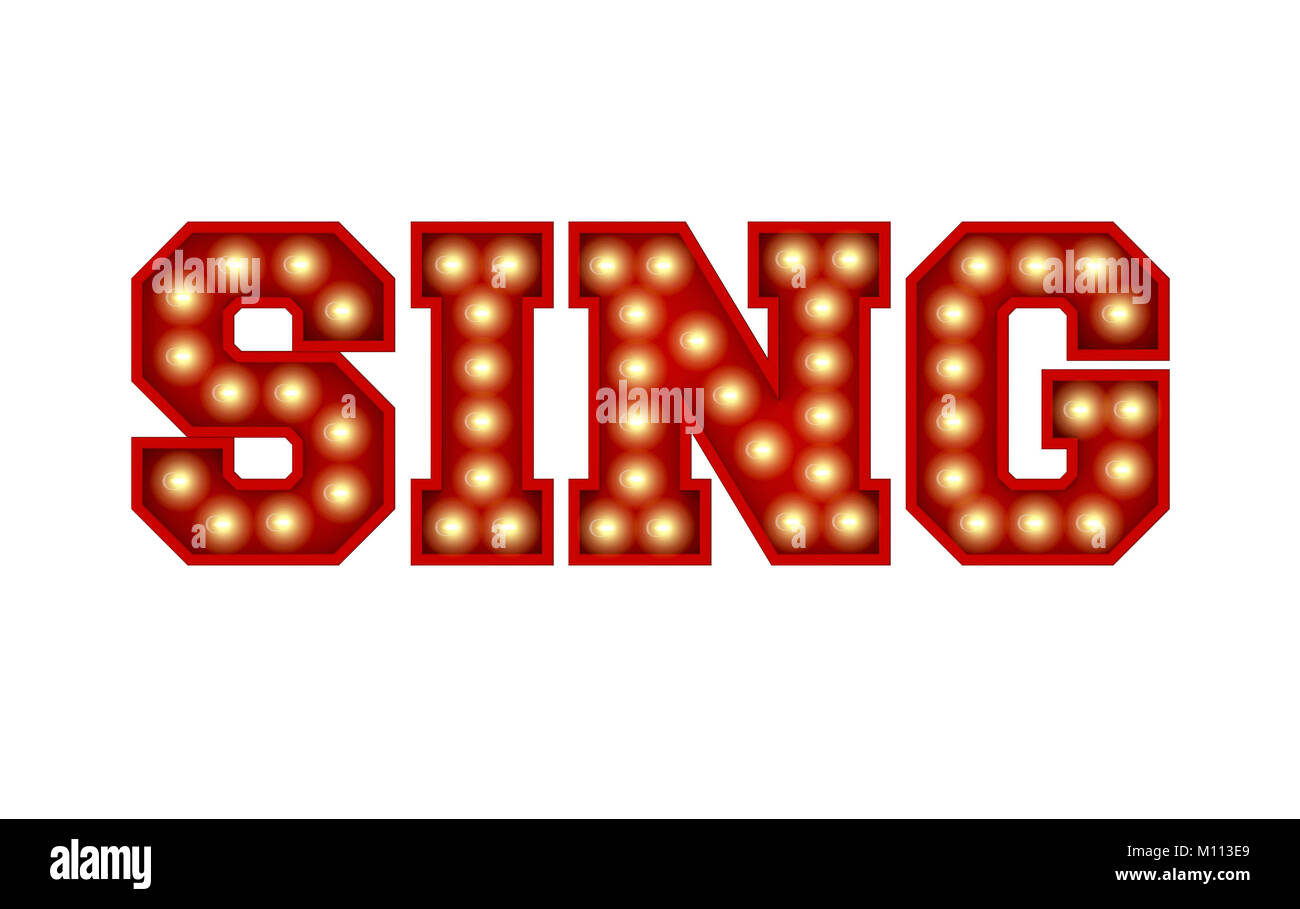 Cantare parola fatta dal rosso vintage lampadina lettering isolate su un bianco. Il rendering 3D Foto Stock