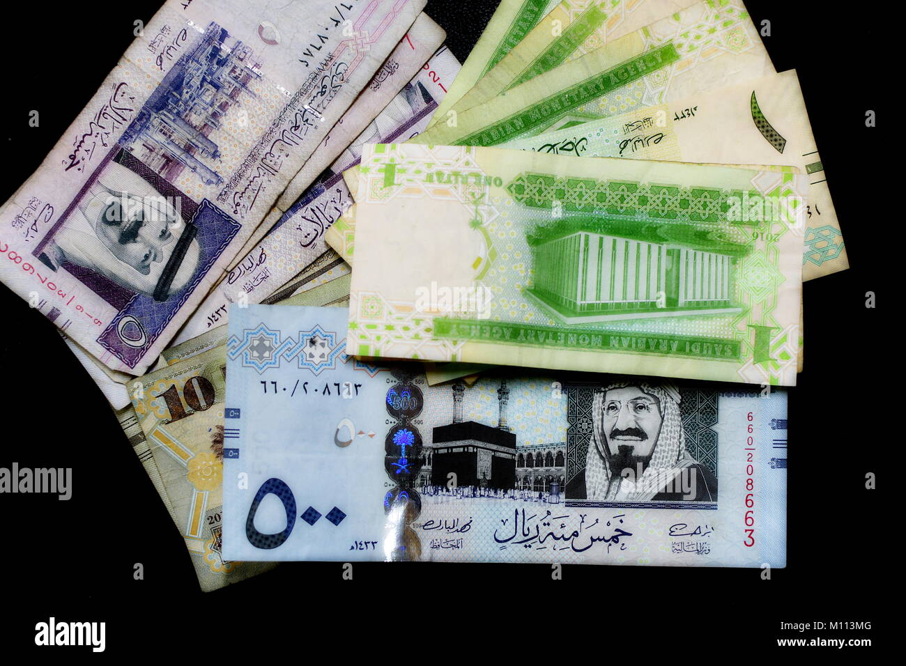 Le banconote di Arabia Saudita Riyals Foto Stock