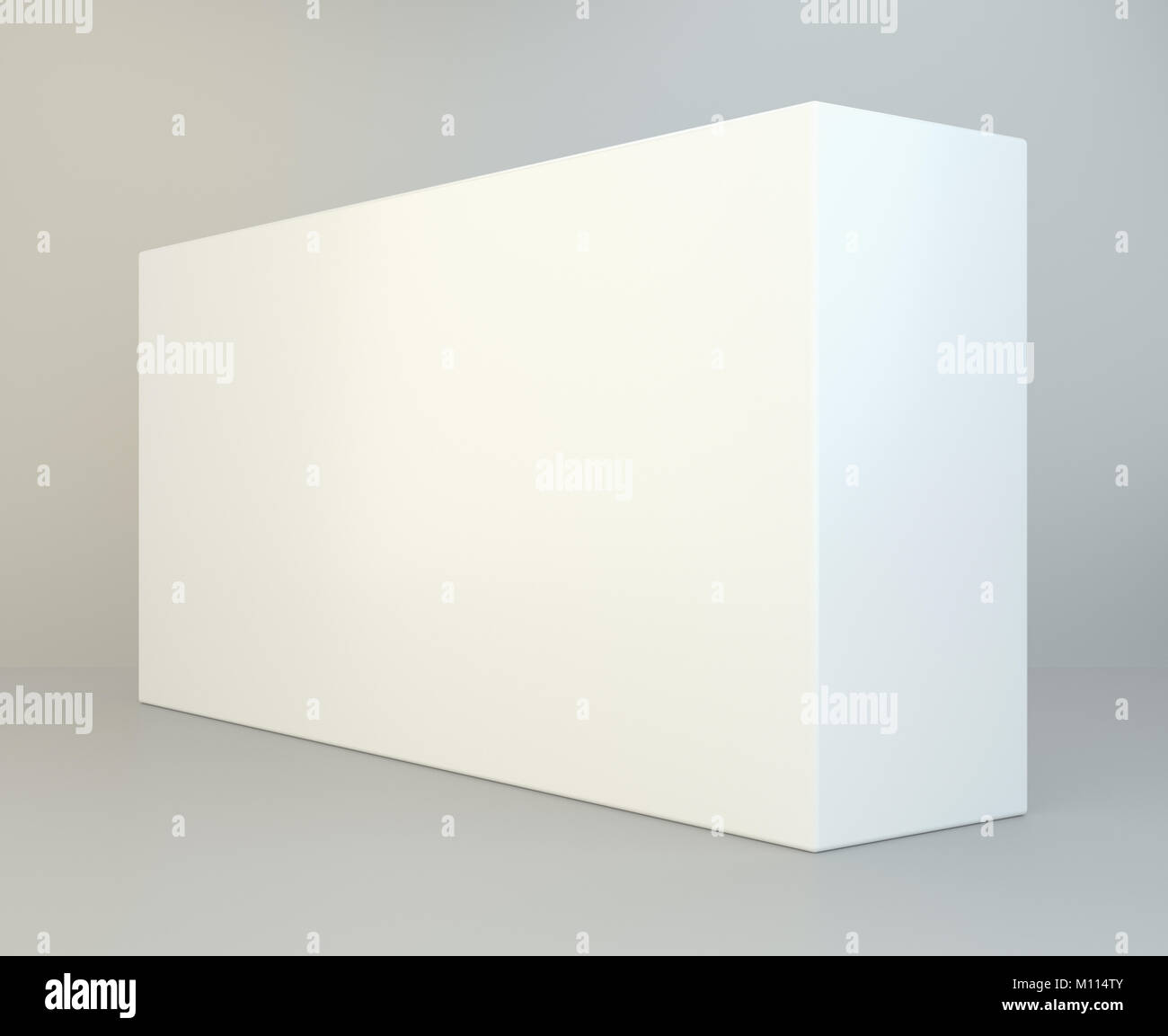 Bianco di cartone prodotto scatola di imballaggio. Illustrazione isolato su sfondo per studio. 3D'illustrazione. Foto Stock