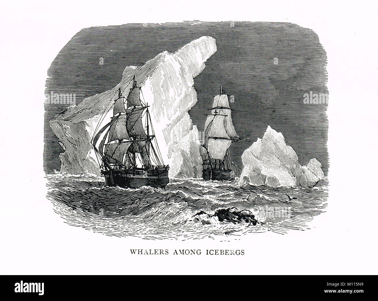 Le navi di caccia alla balena tra gli iceberg Foto Stock