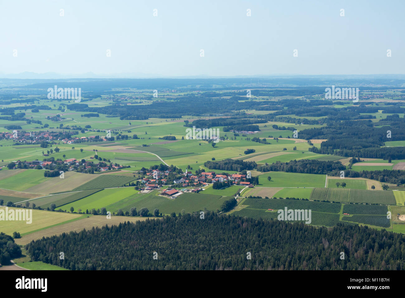 Vista aerea del Dettenhofen e Pitzeshofen, Baviera, Germania Foto Stock