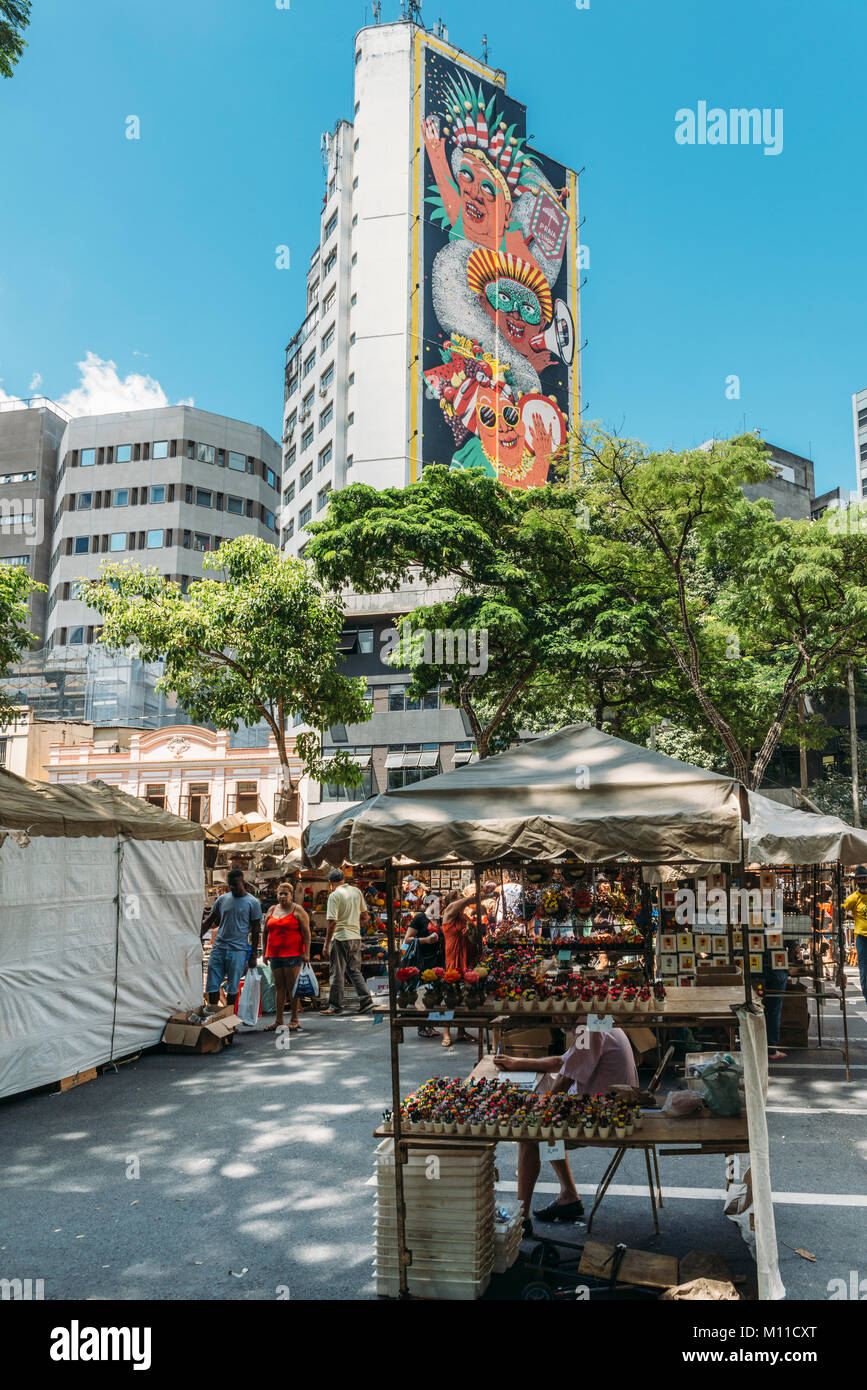 Murale di artista spagnolo, Marina Capdevila, in onore della locale di Belo Horizonte, Minas Gerais, Brasile carnevale Foto Stock