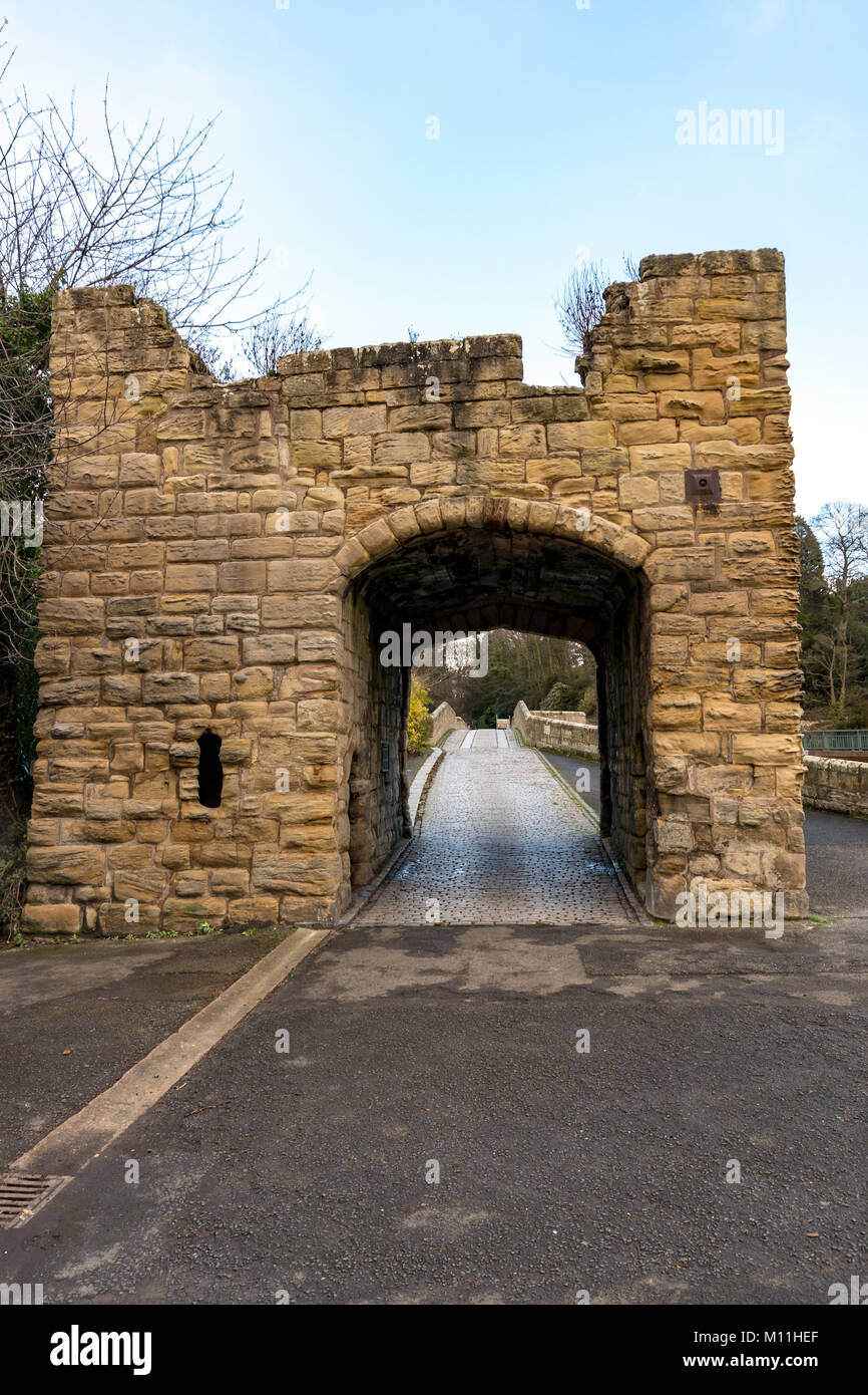 Warkworth antico ponte, Warkworth, Northumberland, Regno Unito Foto Stock