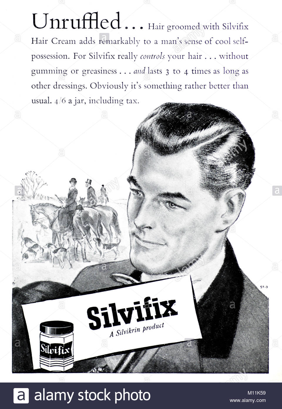 Crema Silvikrin Silvifix, pubblicità vintage 1952 Foto Stock