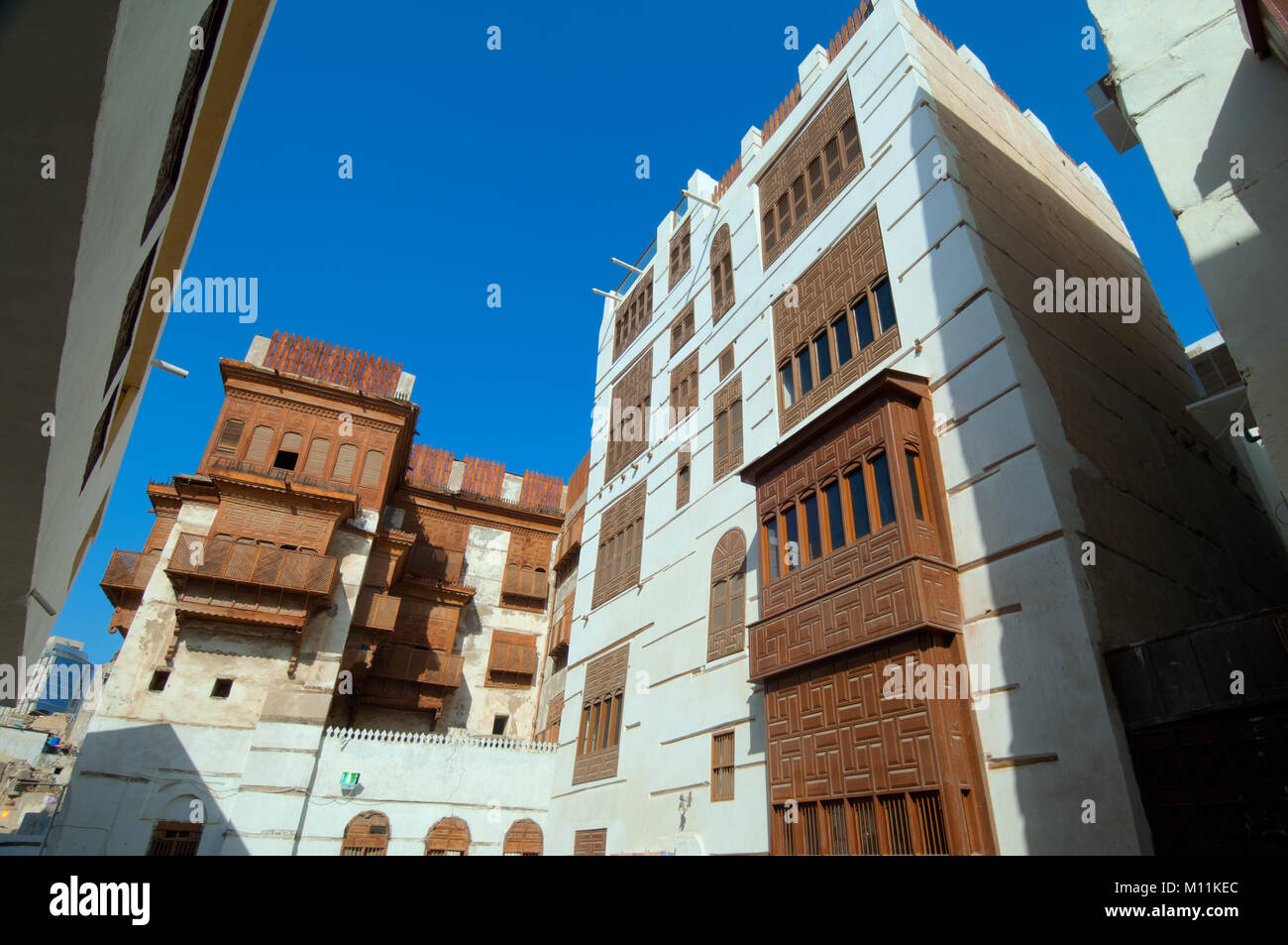 Jeddah Città Vecchia di edifici e strade, Arabia Saudita Foto Stock