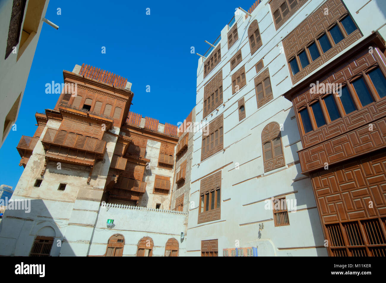 Jeddah Città Vecchia di edifici e strade, Arabia Saudita Foto Stock